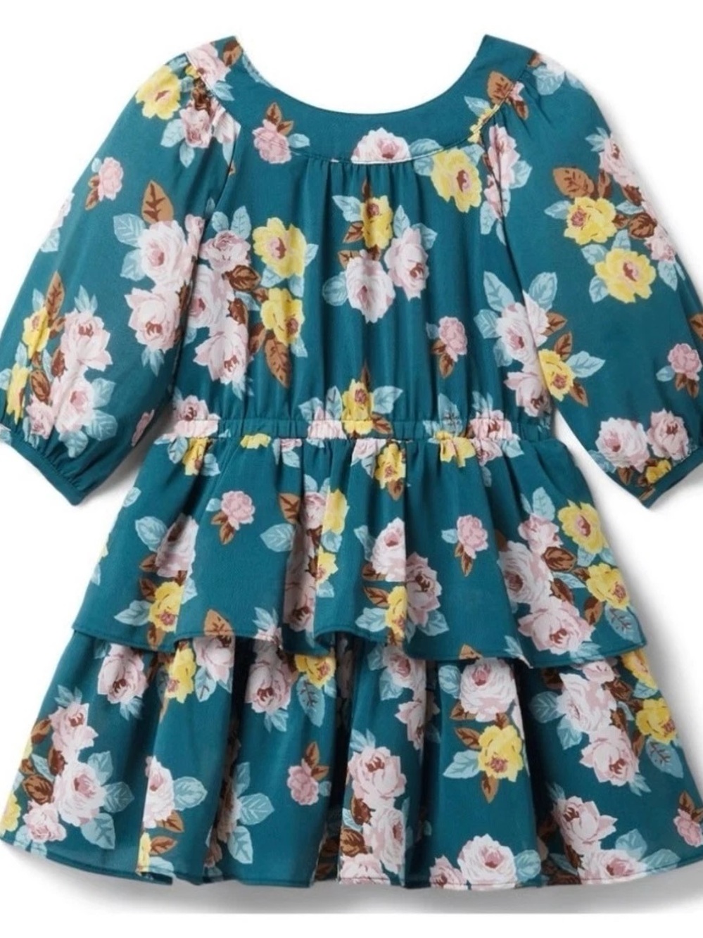 Janie & Jack Floral Tiered Dress  in Teal Floral Girls 3T
